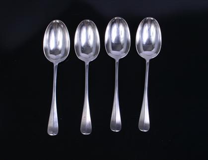 Four Modern Hanoverian pattern sterling silver dessert spoons