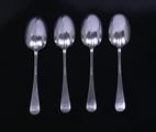 Four Modern Hanoverian pattern sterling silver dessert spoons