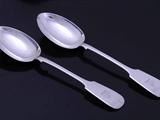 Pair of Edwardian sterling silver fiddle pattern table spoons