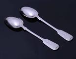 Pair of Edwardian sterling silver fiddle pattern table spoons