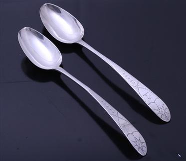 Pair of Irish Geroge III sterling silver serving spoons