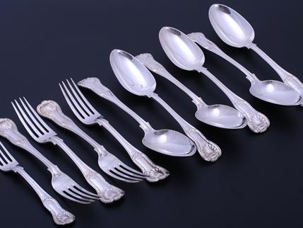 Collection of Victorian King's Hourglass pattern sterling silver flatware