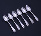 HESTER BATEMAN: A set of six George III Old English with feather edge pattern sterling silver teaspoons with incuse duty marks