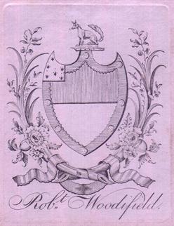 A late 18th century bookplate for Woodifield