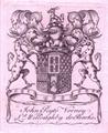 A late 18th century armorial bookplate for John Verney, Lord Willoughby de Broke