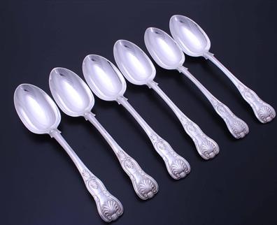 Set of six Victorian King's pattern sterling silver table spoons