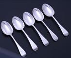 A set of five Victorian Old English pattern sterling silver dessert spoons