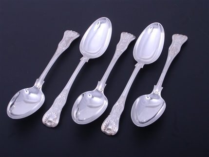 A set of five George IV sterling silver King's pattern table spoons