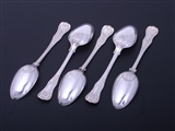 A set of five George IV sterling silver King's pattern table spoons