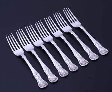 A set of six Scottish Victorian single struck King's pattern sterling silver forks