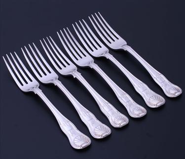 A matched set of six George III antique sterling silver table forks