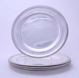 Fine set of six George III antique sterling silver dinner plates