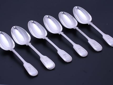 Set of six Victorian sterling silver table spoons