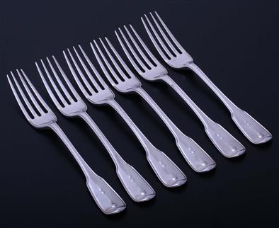 Set of six George III sterling silver table forks