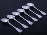 Set of six George III sterling silver fiddle pattern dessert spoons