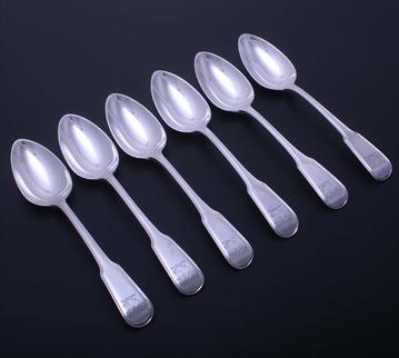 Set of six George III sterling silver dessert spoons