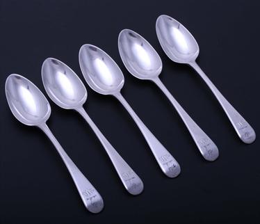 Set of five George III sterling silver teaspoons