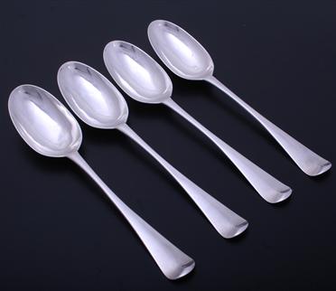 Four George III Irish silver Hanoverian tablespoons