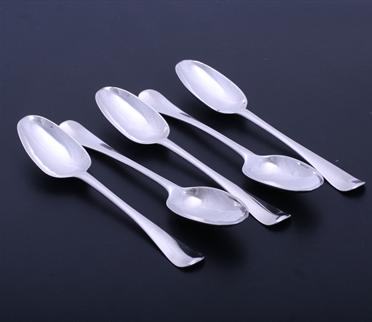 Five Irish George II Hanoverian pattern sterling silver tablespoons