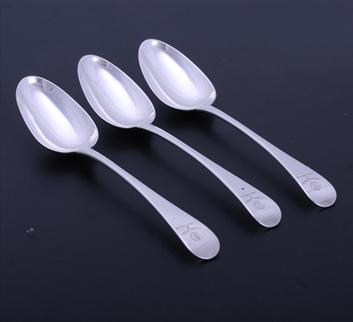 Three George II Old English pattern silver tablespoons