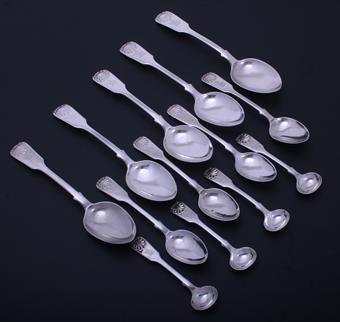 Collection of Scottish Victorian fiddle and shell pattern sterling silver spoons