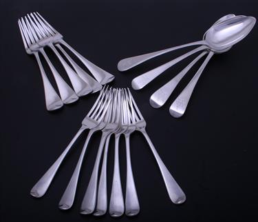 A matched collection of George III / IV Old English pattern silver flatware