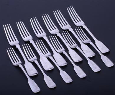 Collection of Victorian sterling silver fiddle pattern flatware