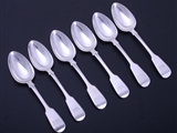 A matched set of six 19th century sterling silver fiddle pattern dessert spoons