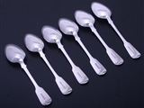 A matched set of six 19th century sterling silver fiddle pattern dessert spoons