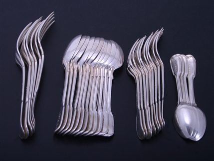 A matched collection of antique fiddle and thread pattern sterling silver flatware