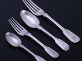 A matched collection of antique fiddle and thread pattern sterling silver flatware