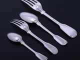 A matched collection of antique fiddle and thread pattern sterling silver flatware