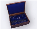 Fine Victorian sterling silver Hanoverian rattail pattern canteen of flatware for 18 people