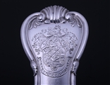 PAUL STORR: A fine pair of Regency King's Husk pattern sterling silver armorial table forks