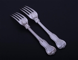 PAUL STORR: A fine pair of Regency King's Husk pattern sterling silver armorial table forks