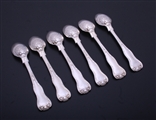 A set of six Victorian King's Husk sterling silver egg spoons