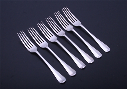 Set of six Hanoverian pattern sterling silver dessert forks