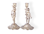 Exceptional and rare pair of Victorian heraldic silver gilt candlesticks