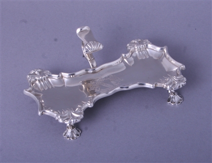 STIRLING OF KEIR: George II sterling silver snuffer tray with armorial engraving