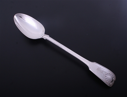 A fine Victorian fiddle, thread and shell pattern sterling silver basting spoon