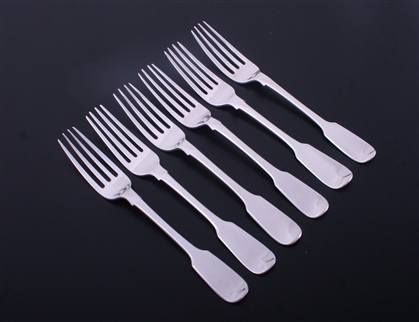 A matched set of Victorian fiddle pattern sterling silver dessert forks