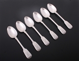 A set of six Irish Victorian fiddle pattern sterling silver dessert spoons