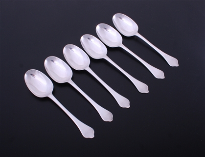 A rare set of Queen Anne Dog Nose pattern Britannia standard silver spoons