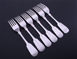 A set of six Scottish Victorian sterling silver fiddle and shell pattern table forks