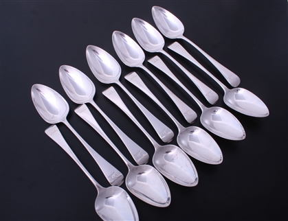 A good set of George III Old English pattern sterling silver table spoons