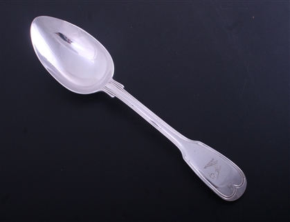 PAUL STORR: A George III fiddle and thread pattern sterling silver table spoon