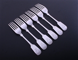 A set of six electro plate silver fiddle pattern dessert forks