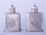 A fine pair of George II sterling silver octagonal tea caddies