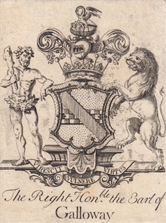 An 18ct century armorial bookplate for Earl of Galloway