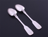 A pair of Victorian sterling silver fiddle pattern dessert spoons